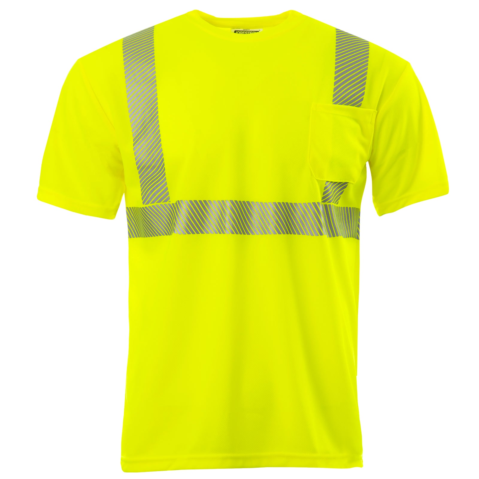 Front view image of the Hi-Vis Lime/Yellow heat transfer reflective safety short sleeve shirt calls 2 type R