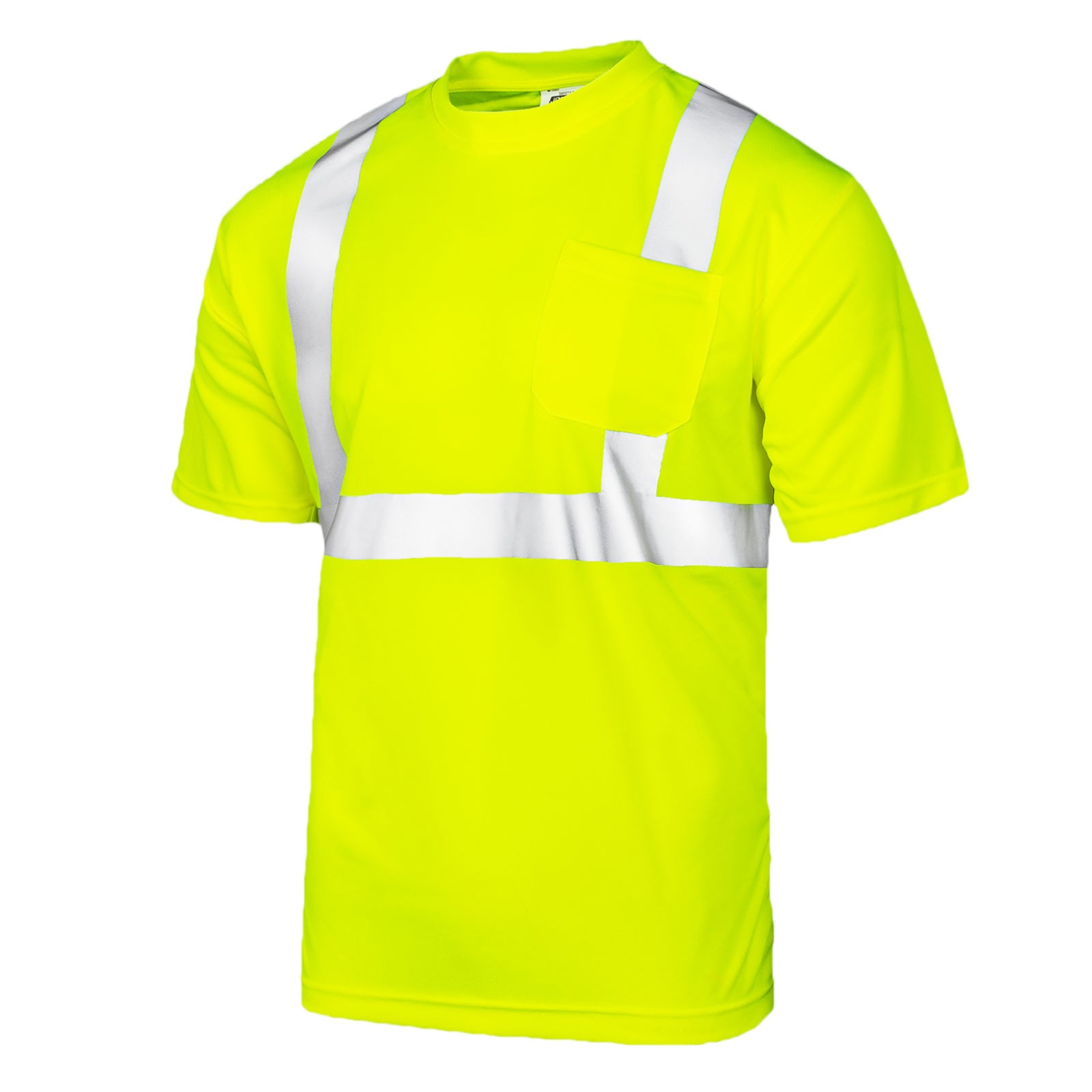 Hi vis heat transfer reflective yellow safety shirt with a chest pocket