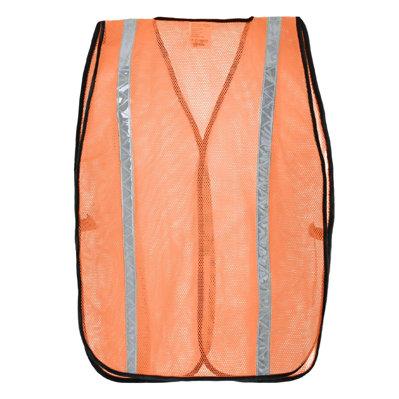 Back view of an orange high visibility JORESTECH® mesh safety vest with 1 inch reflective strip and black side elastic straps