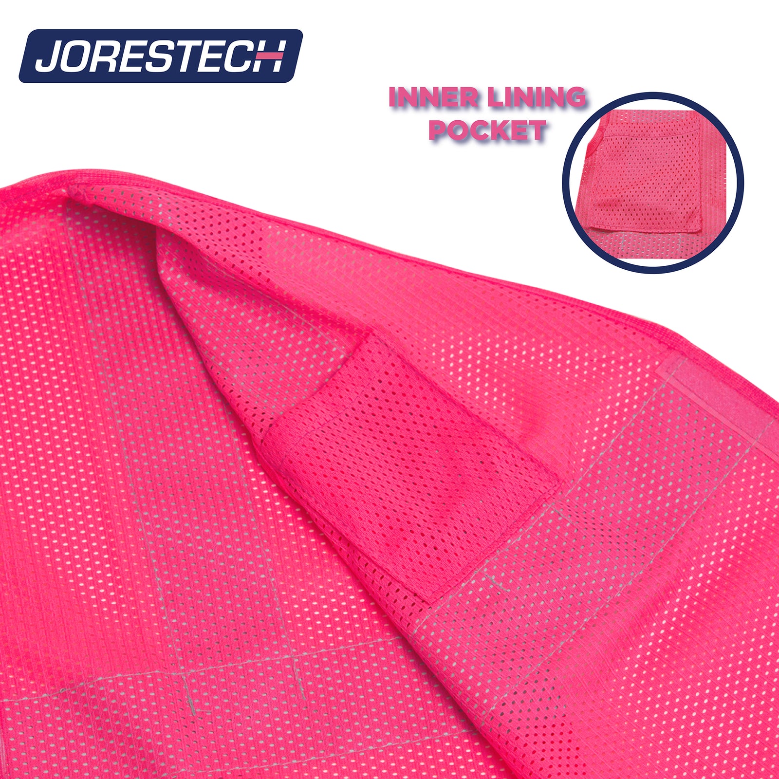 Shows the pink mesh hi vis safety vest with one pocket and hook and loop fastener