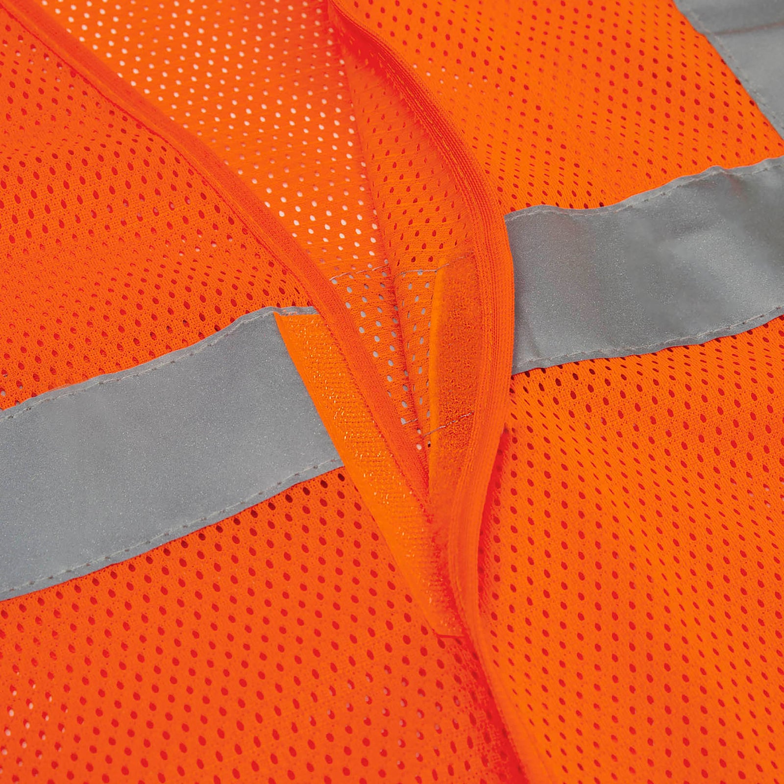 Features the hook and loop used to close the class 2 Type R orange mesh safety vest 