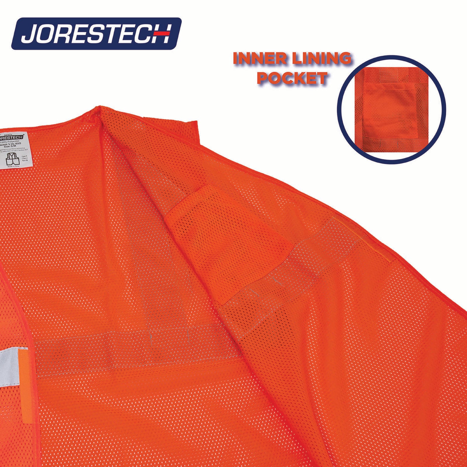 Shows the hi vis mesh safety vest with one pocket and hook and loop fastener