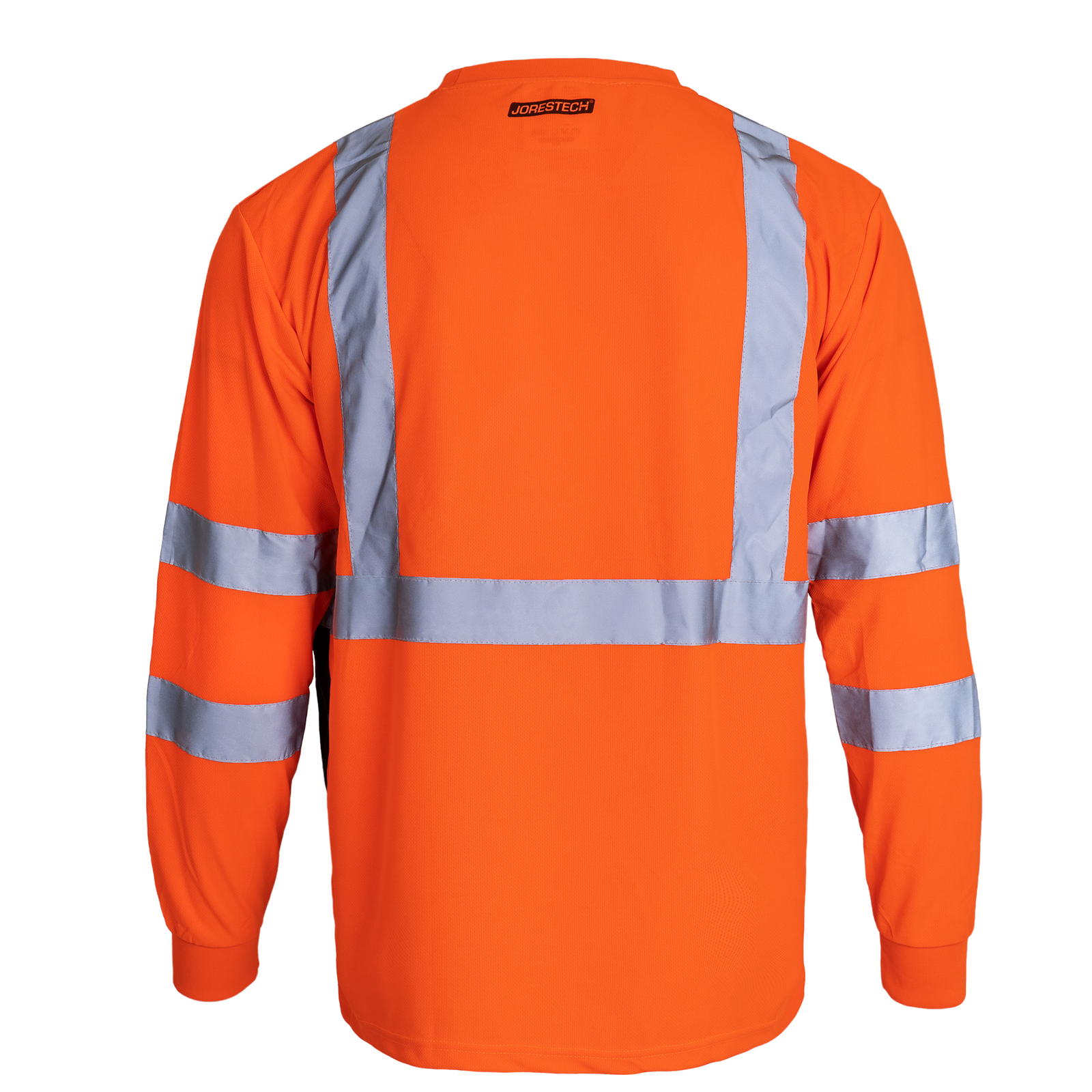 Back view of the orange black hi-vis reflective JORESTECH safety long sleeve shirt 