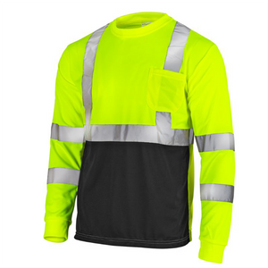 hi-vis reflective yellow black dirt concealing long sleeve safety shirt