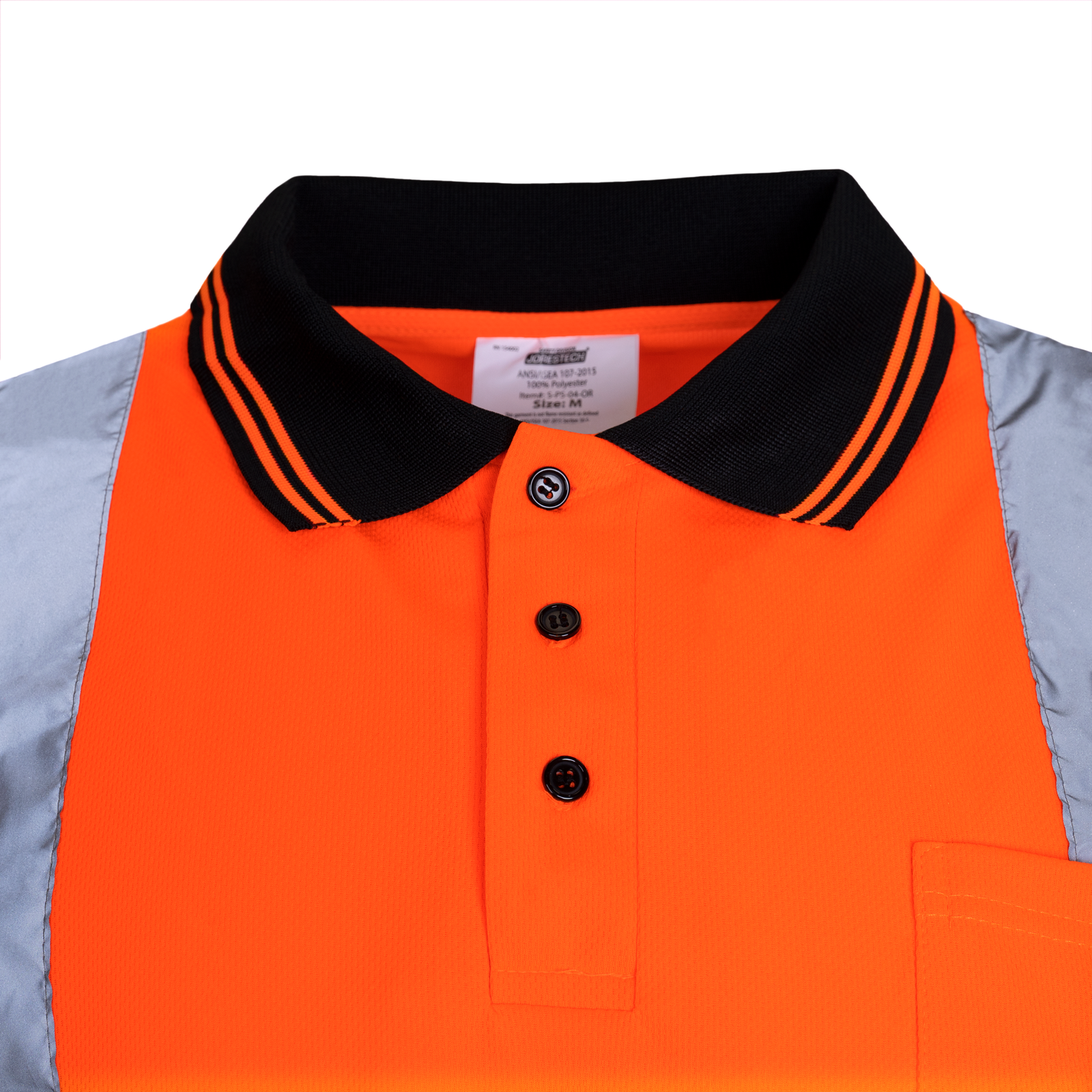 Close up of the button up orange hi vis JORESTECH safety shirt