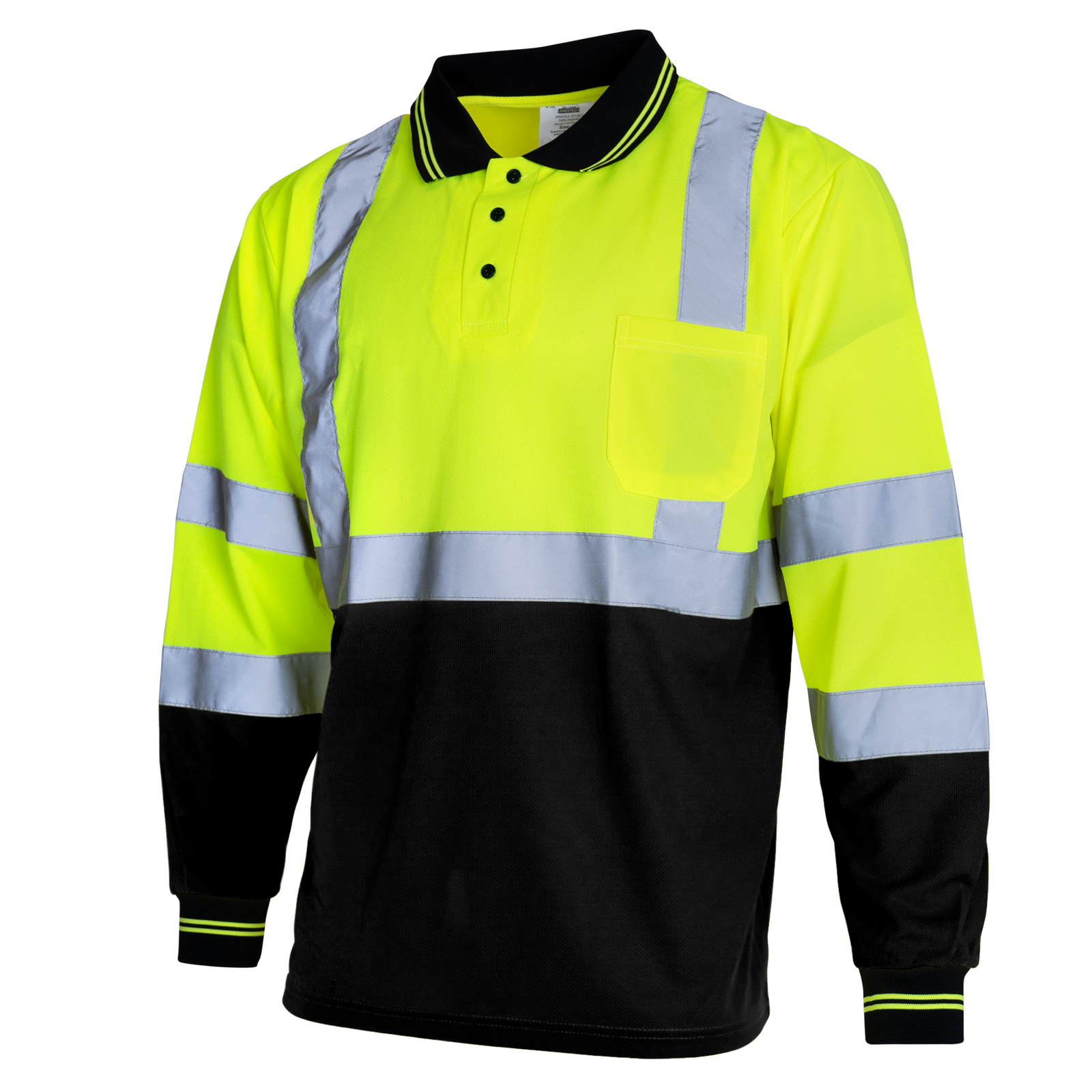 Black and yellow Hi Vis reflective safety long sleeve ANSI compliant polo shirt