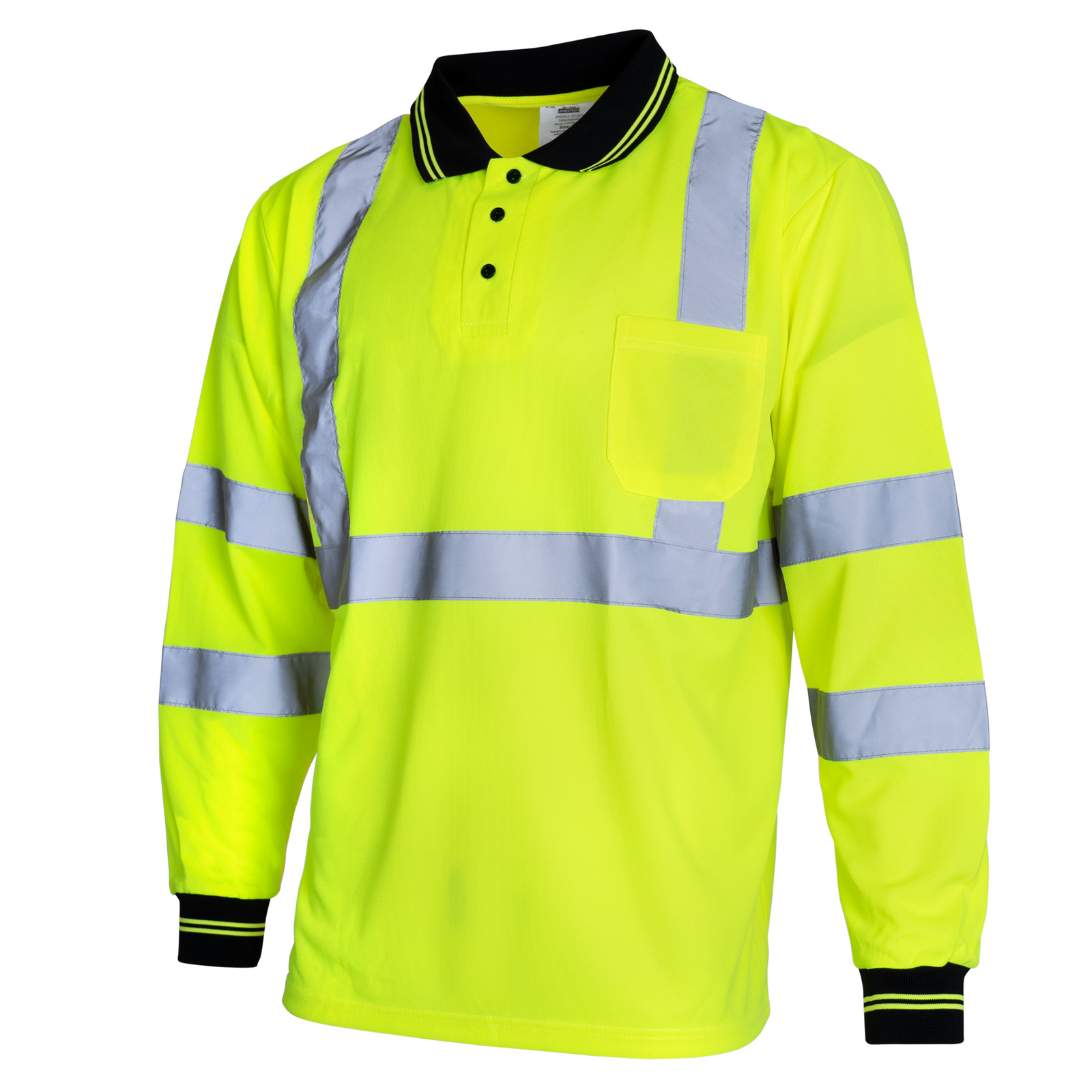 Yellow Hi Vis reflective safety long sleeve ANSI compliant polo shirt