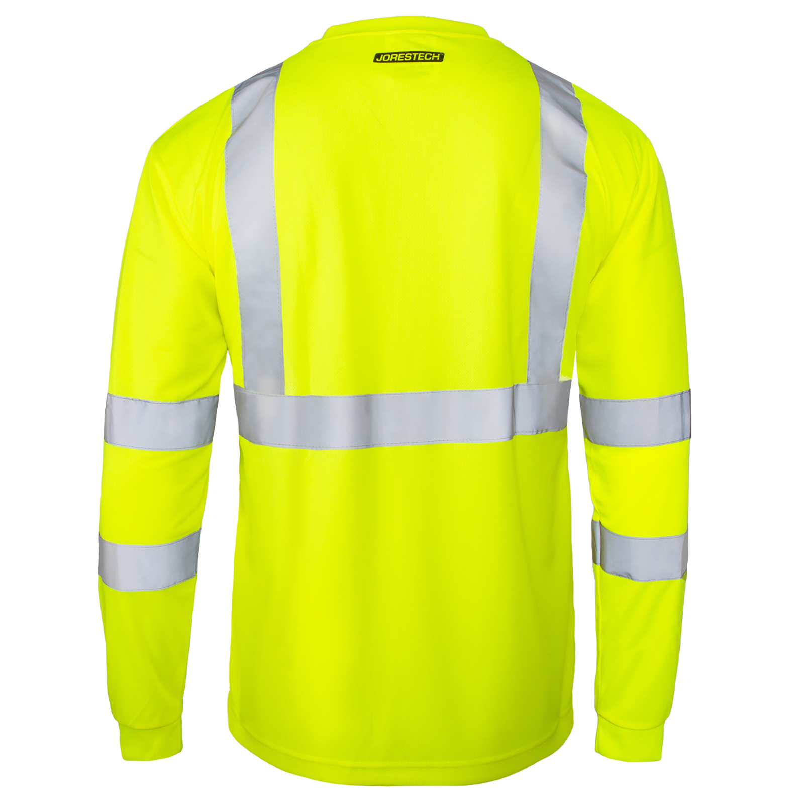 Back view of the yellow hi-vis reflective safety long sleeve shirt