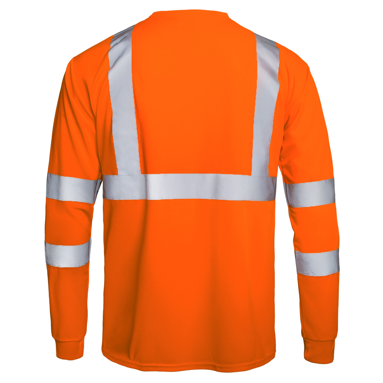 Back of the orange hi-vis reflective safety long sleeve shirt ANSI class 3 type R