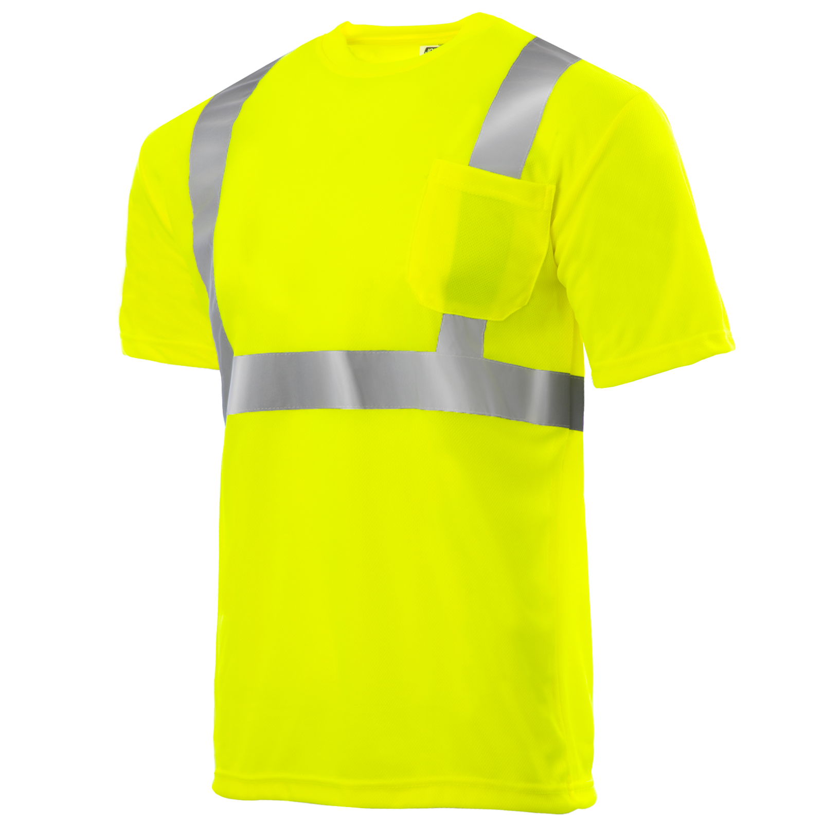 Yellow hi-vis reflective safety shirt with chest pocket ANSI class 2 type R