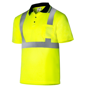 Hi vis yellow reflective safety polo short sleeve shirt.