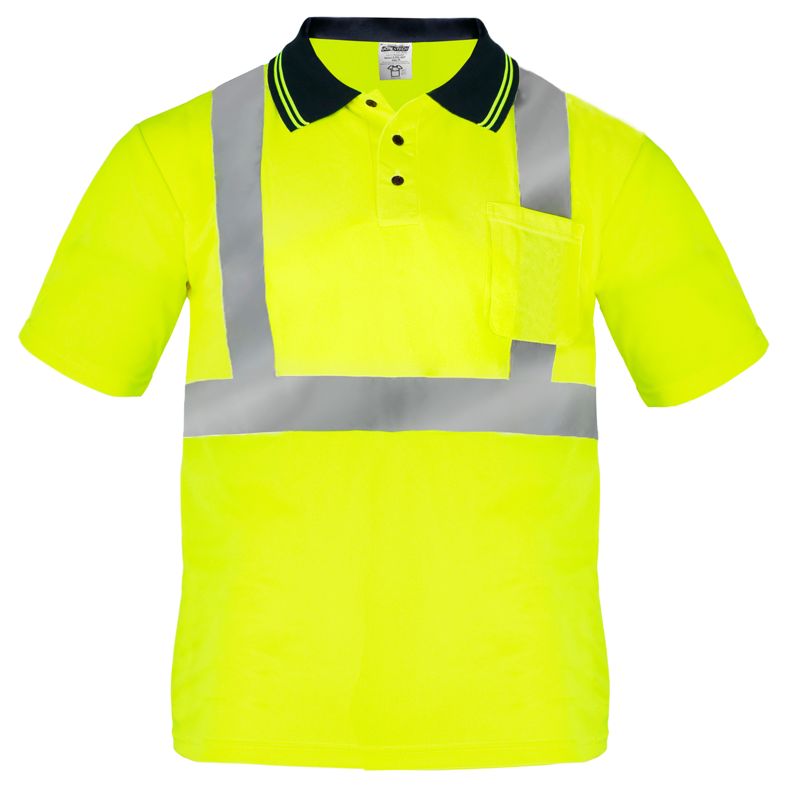 Yellow reflective safety polo shirt  Short sleeve polo shirt with chest pocket