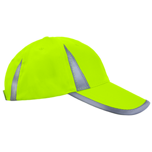 Side view of the Hi-vis lime JORESTECH safety cap with reflective stripes