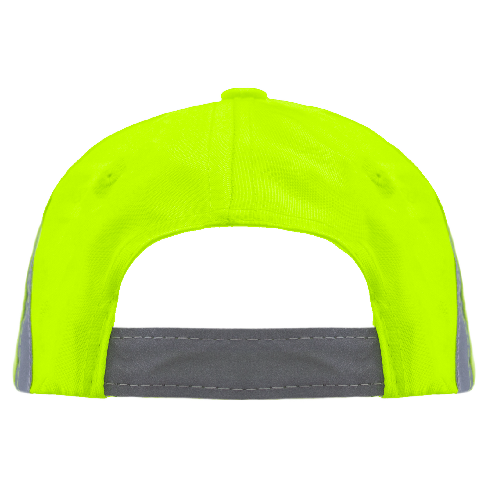 Back view of the Hi-vis lime JORESTECH safety cap with reflective stripes over white background