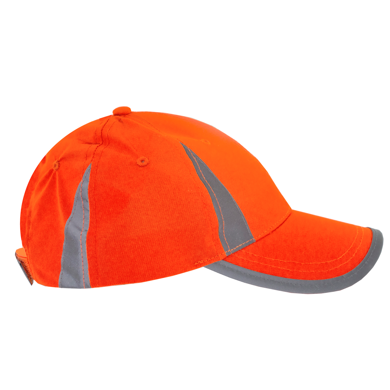 Side view of the Hi-vis orange JORESTECH safety cap with reflective stripes
