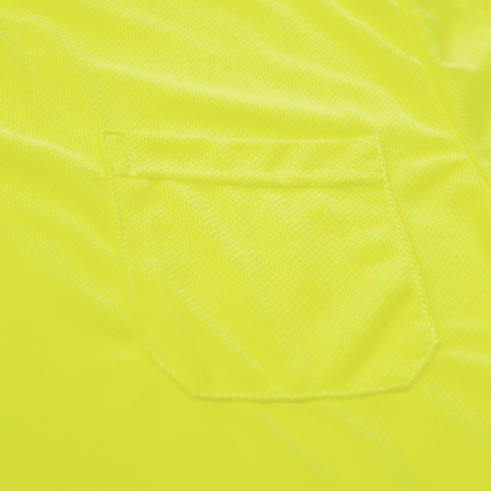 Close up of the pocket and the breathable birds eye fabric on the yellow hi vis shirt