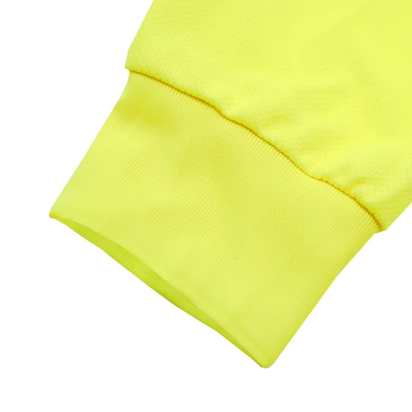 Close up of the elastic cuff on the JORESTECH long sleeve yellow/lime hi vis shirt