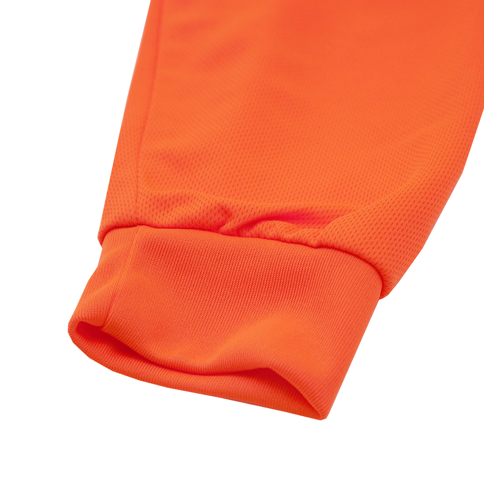 Close up of the elastic cuff of the long sleeve vi-vis orange work shirts