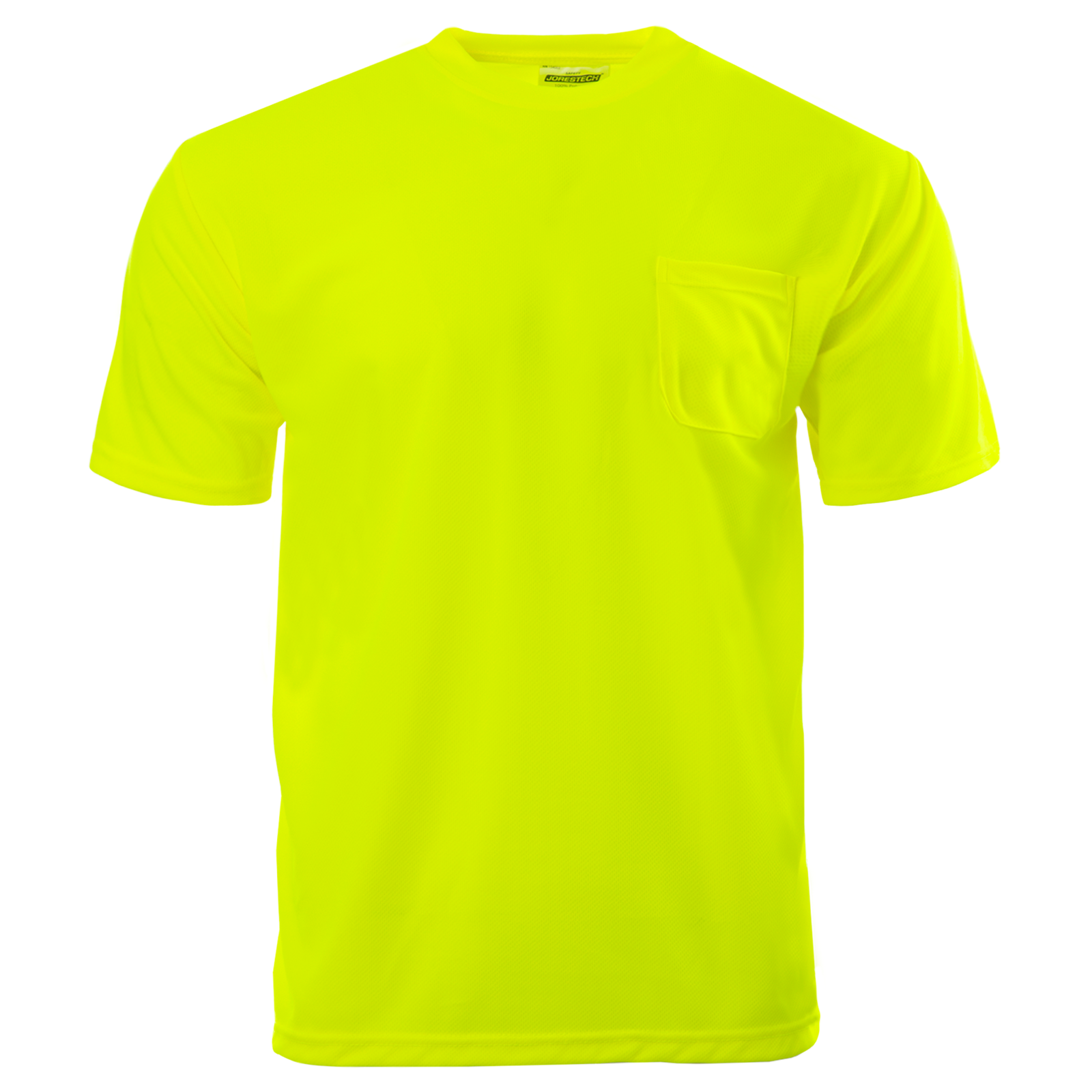 Front view of the Hi-Vis yellow lime short sleeve safety pocket shirt 