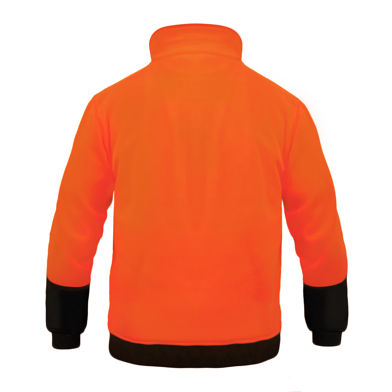 hi-vis orange JORESTECH sweatshirt. Sweater has a black stand up collar, half a zipper and a pocket chest that closes with a black zipper.