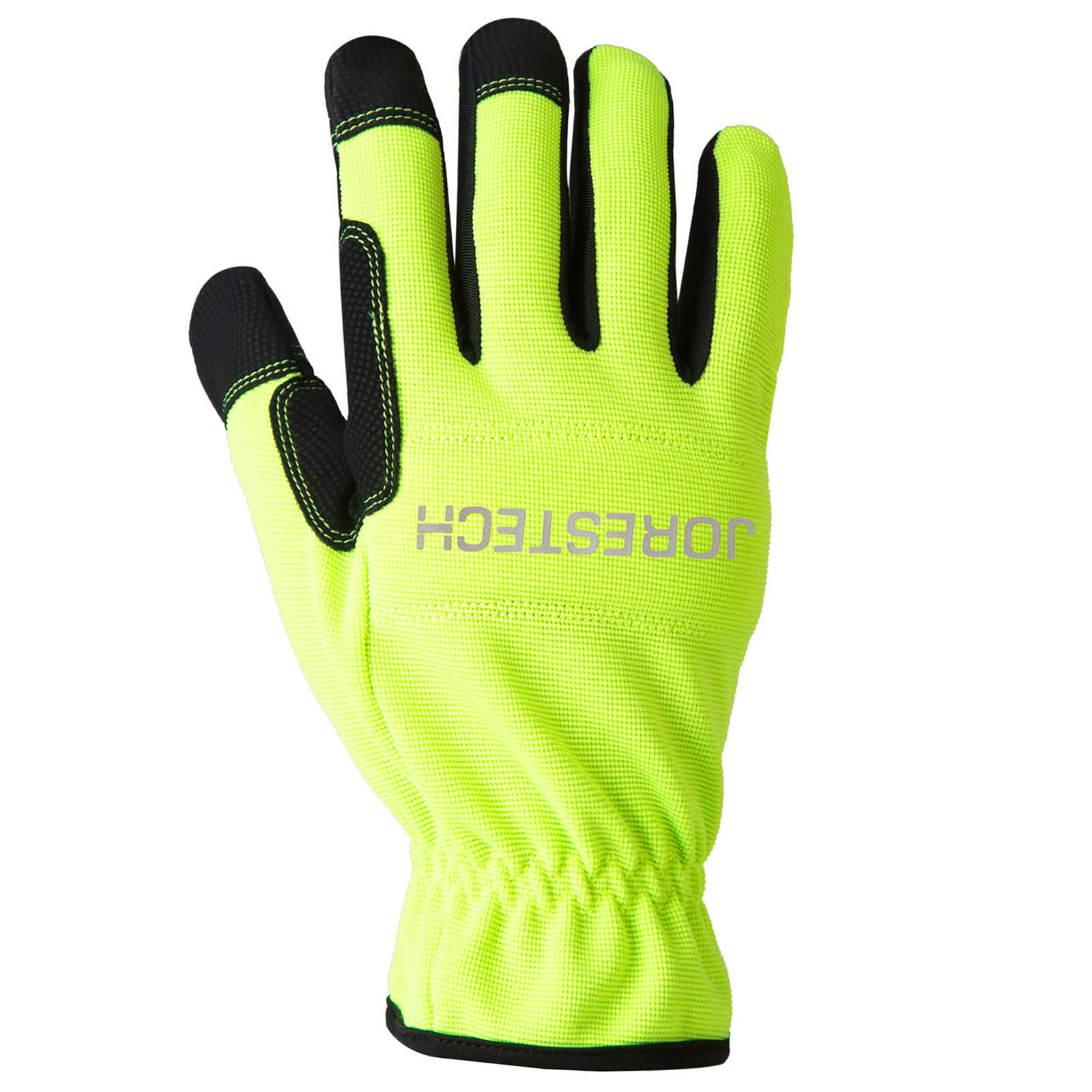 Front view of the lime side of the Hi-vis JORESTECH multipurpose safety glove