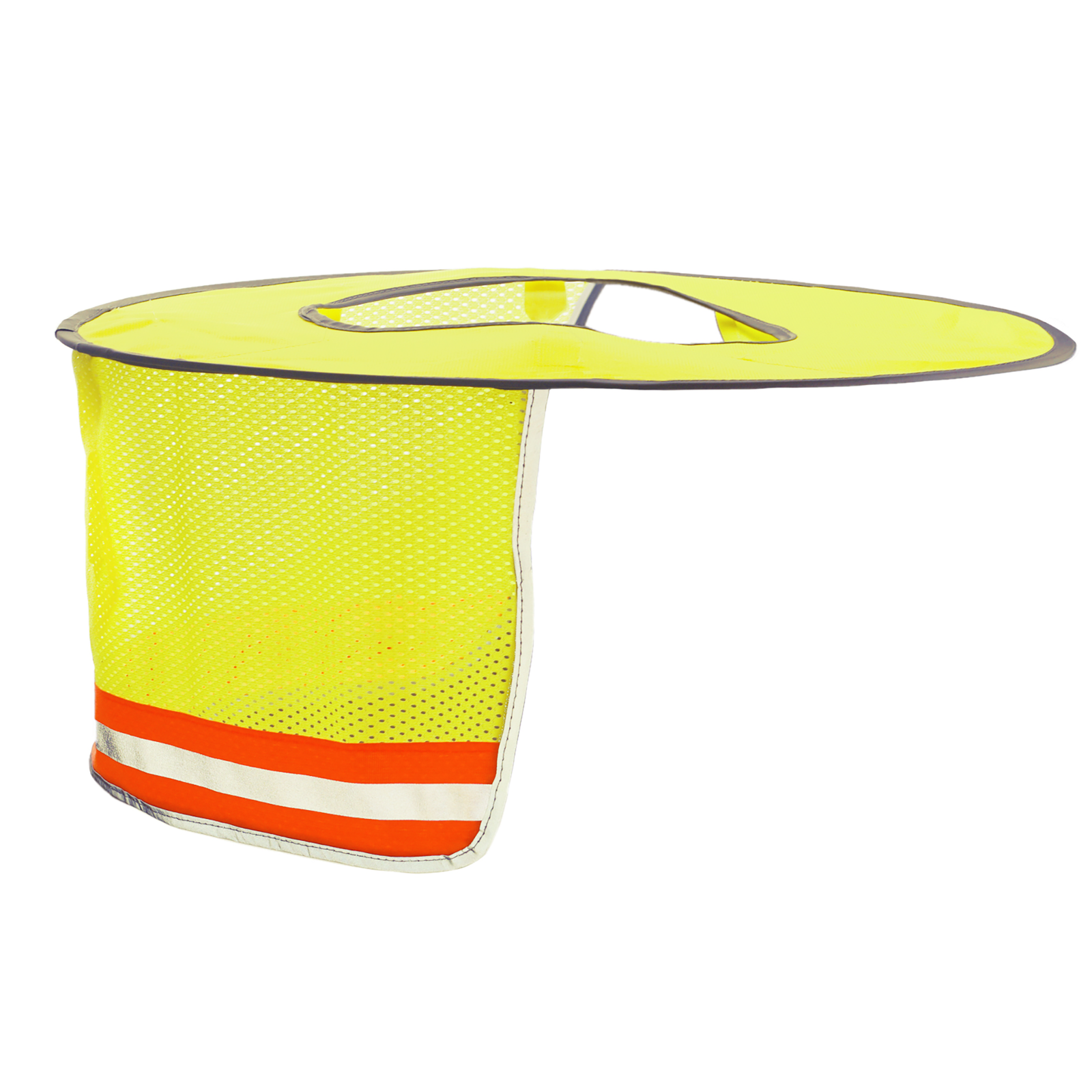 round Hi-vis two tone lime and orange sun shield for cap style hard hats