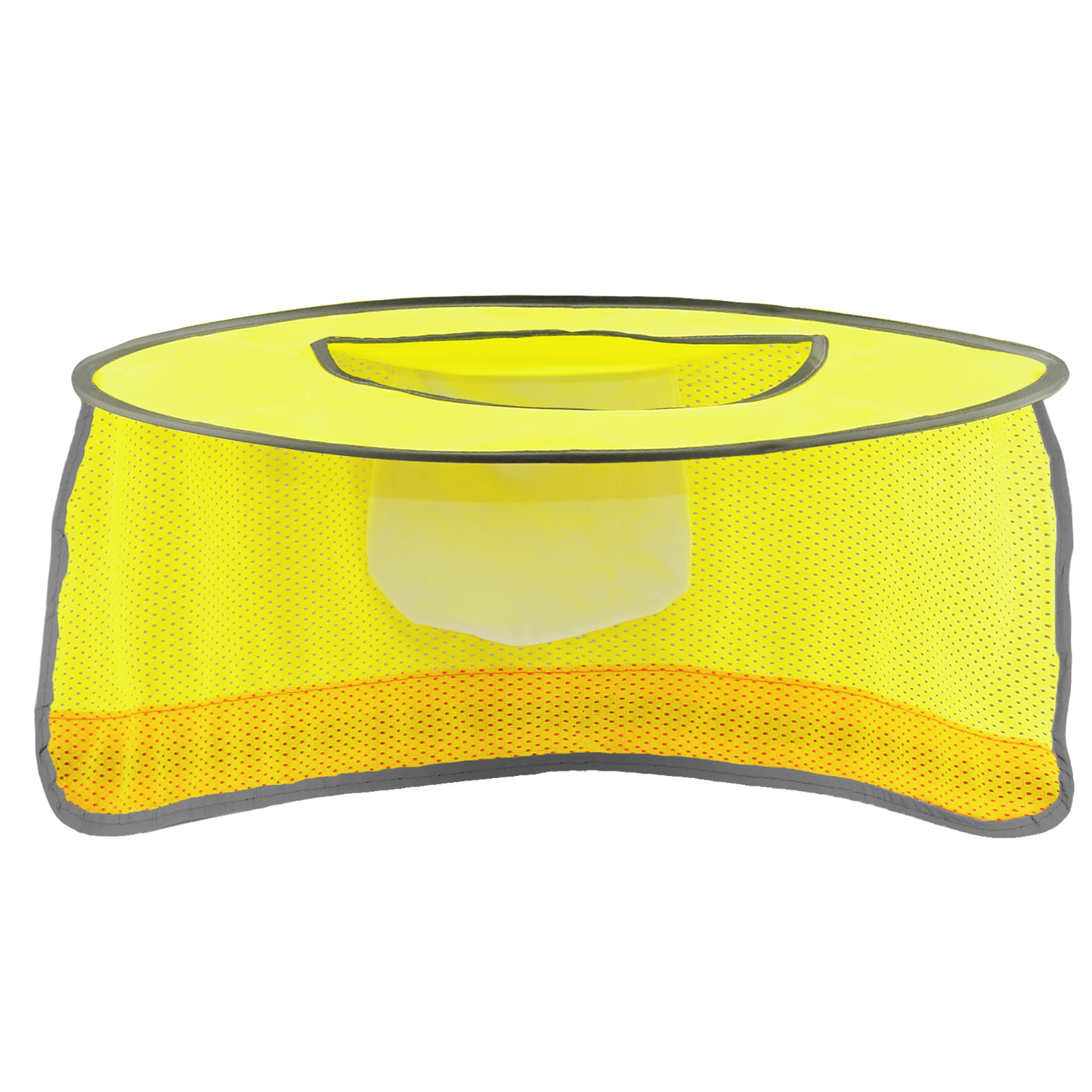 round Hi-vis two tone yellow sunshield accessory for full brim hard hat 