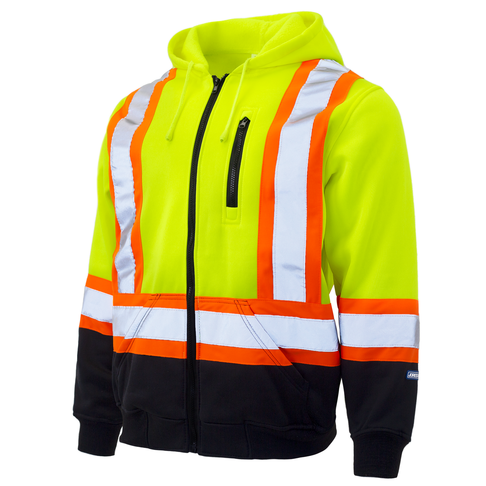 Hi vis two tone yellow and black hooded sweatshirt with reflective stripes ANSI class 3 type R