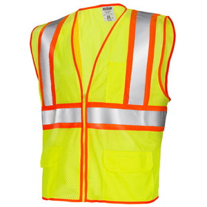 High vis two toned yellow mesh safety vest with 2 inches reflective strop and pockets