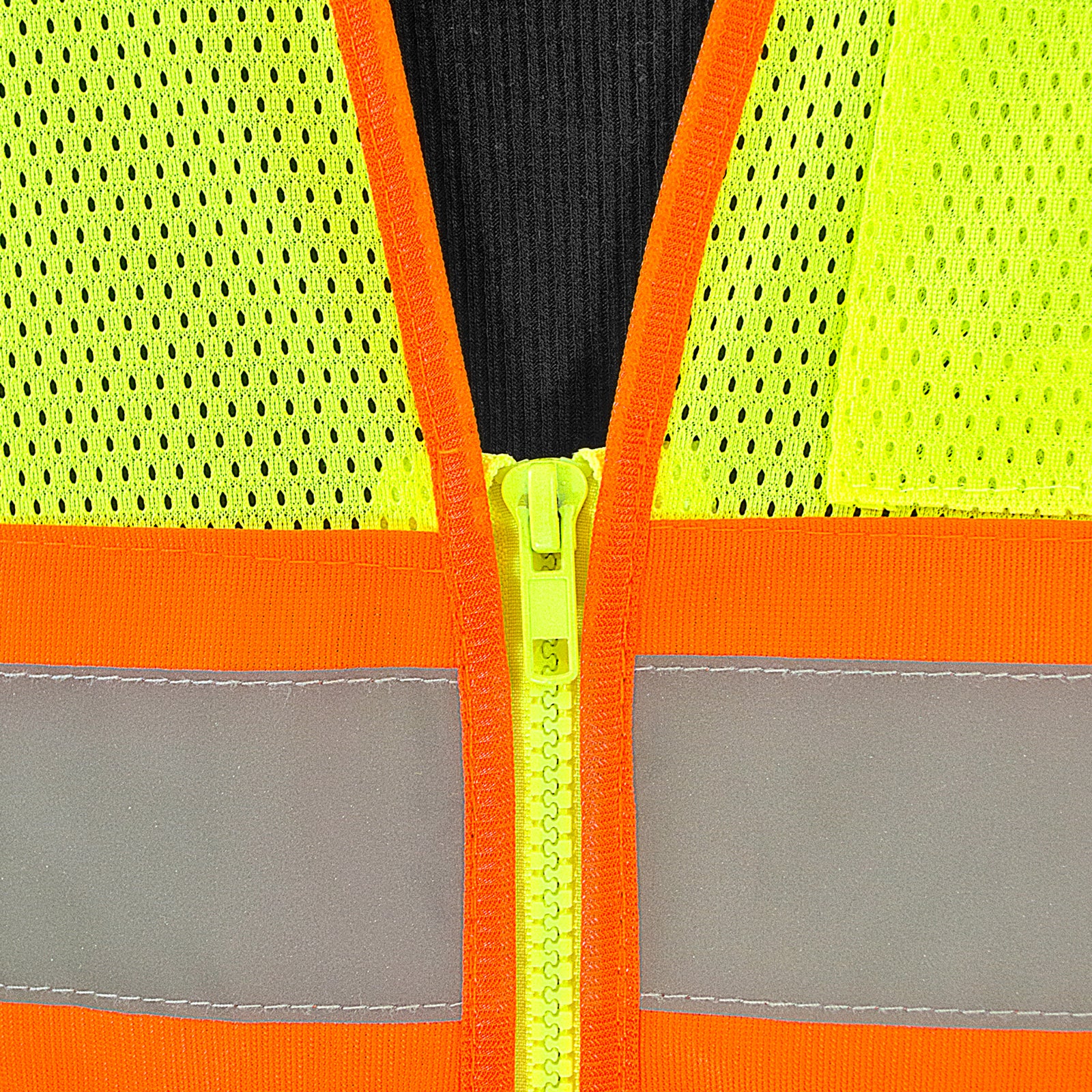 Close up of the JORESTECH two toned safety vest with zipper