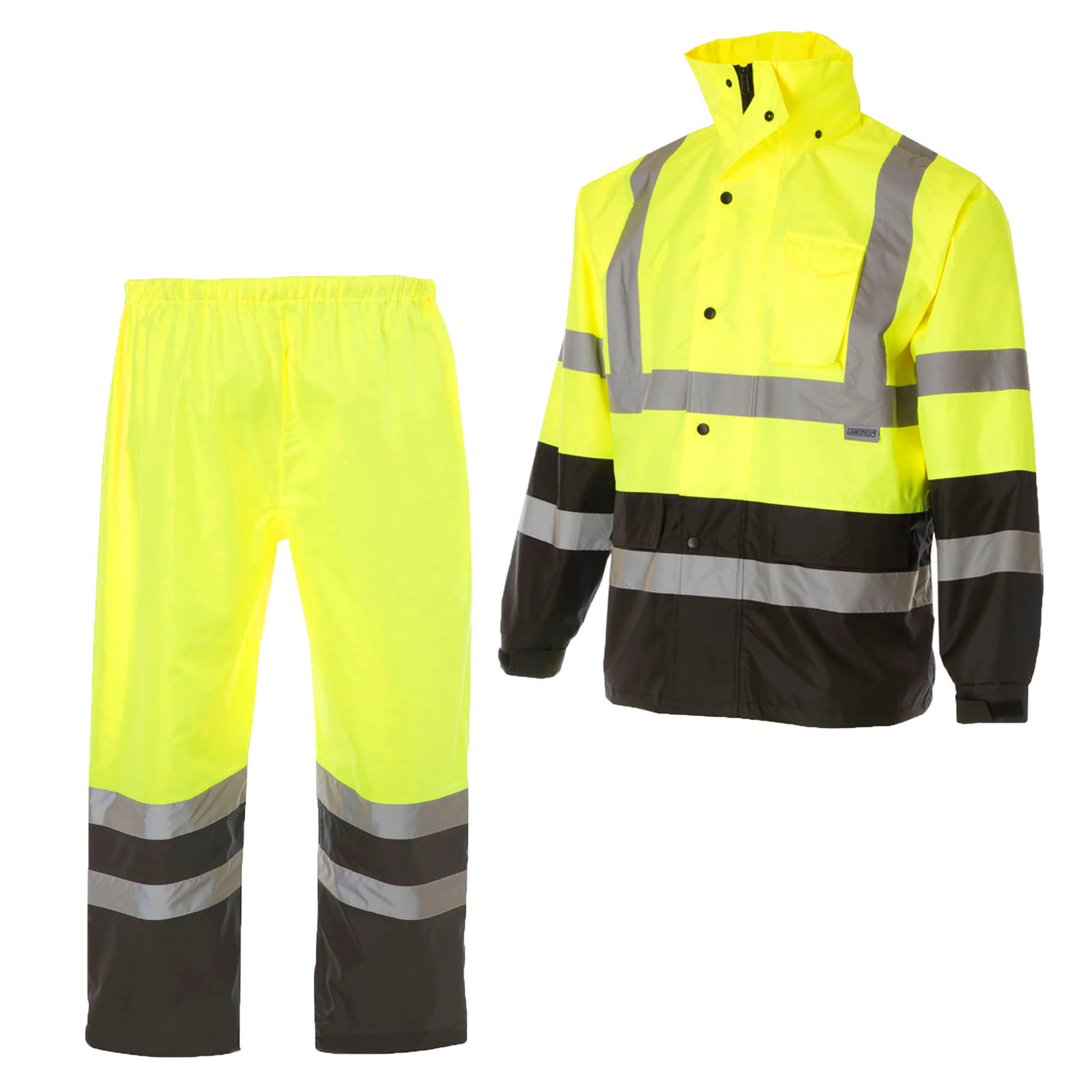 ANSI Black Yellow High Visibility Rain Set Raincoat Pants Technopack Corporation