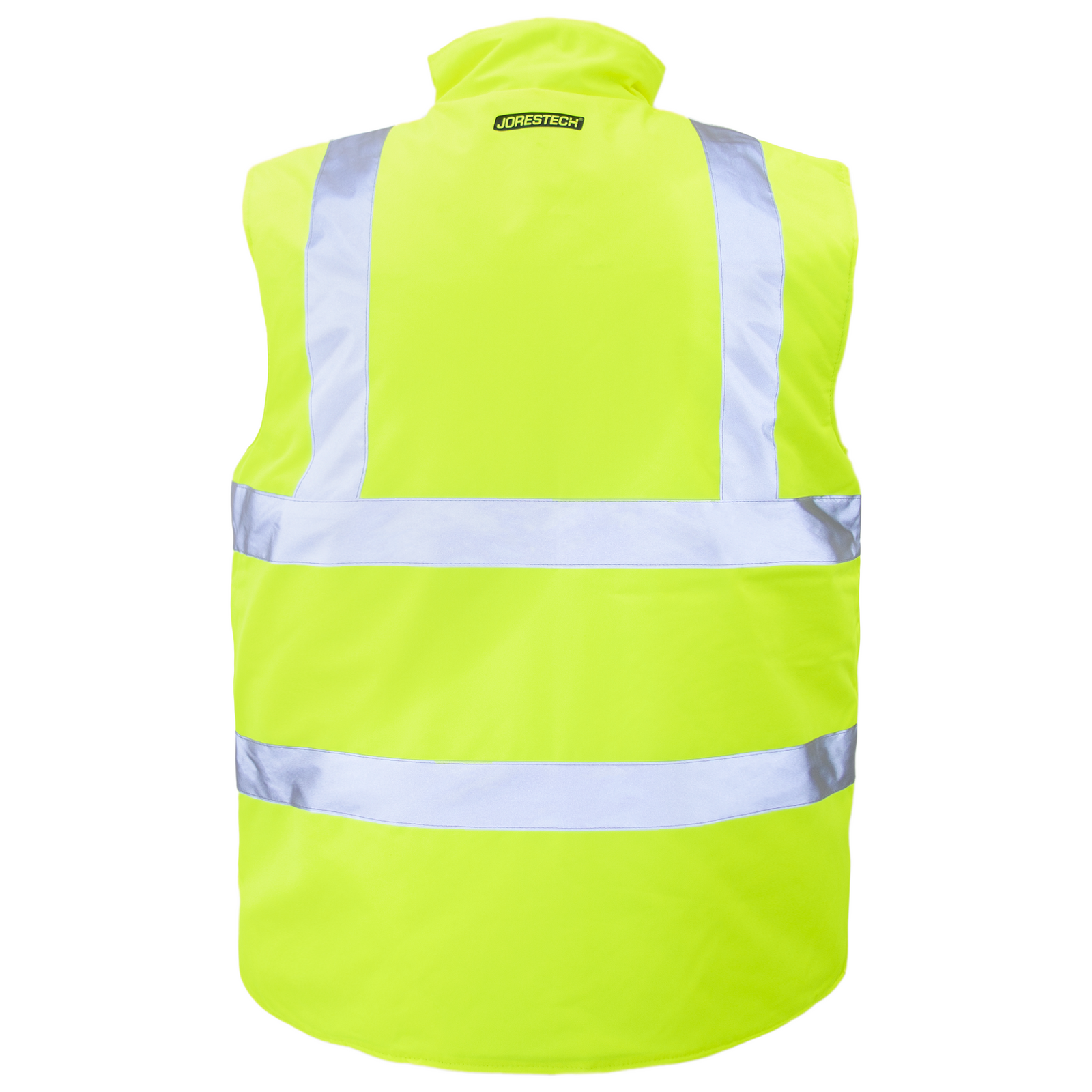 Features the yellow side of the ANSI compliant insulated reversible safety vest