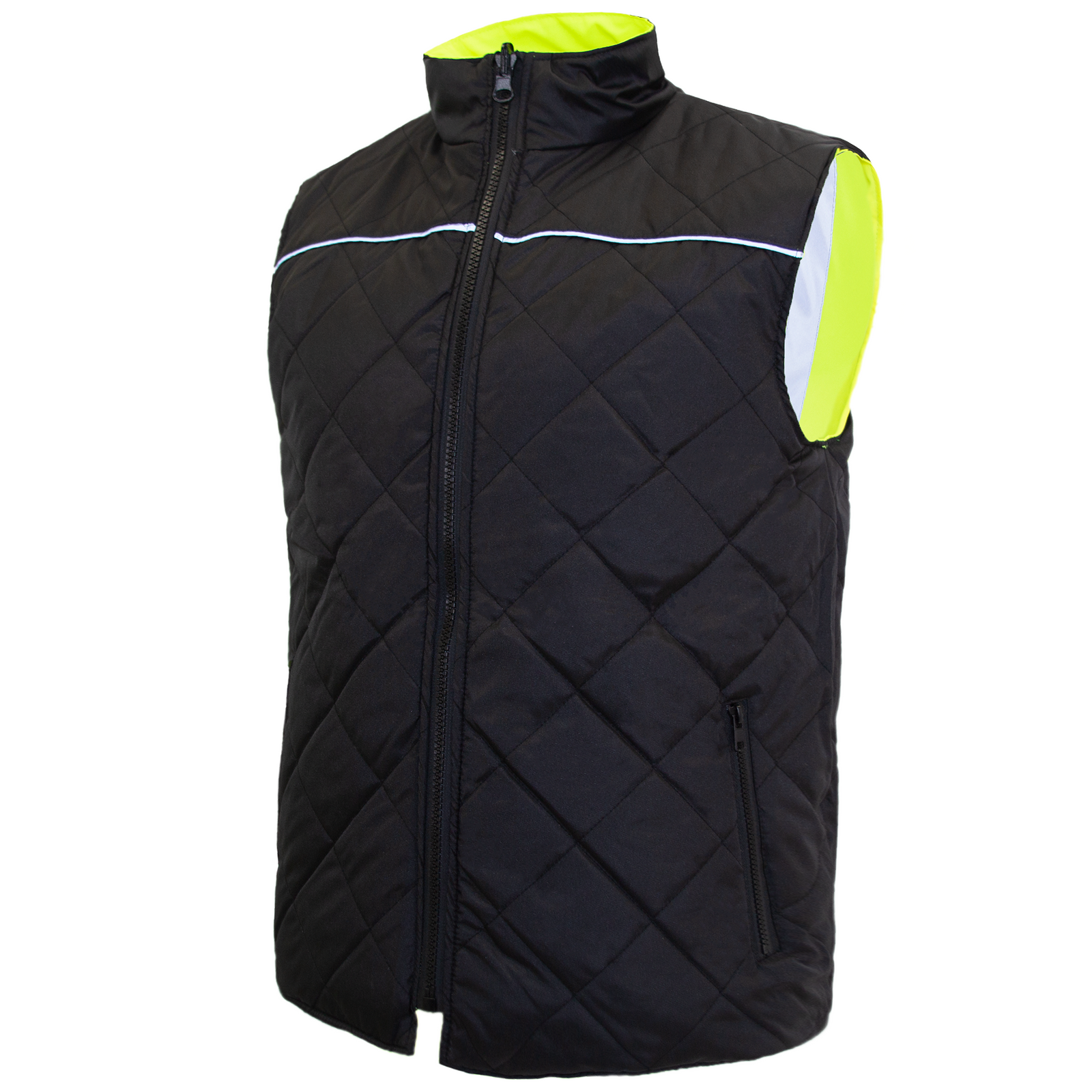 front view of the black side of the JORESTECH® reversible insulated safety vest