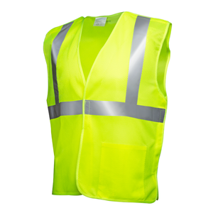 Hi vis yellow mesh tearaway safety vest with 2 inches reflective strips and pocket