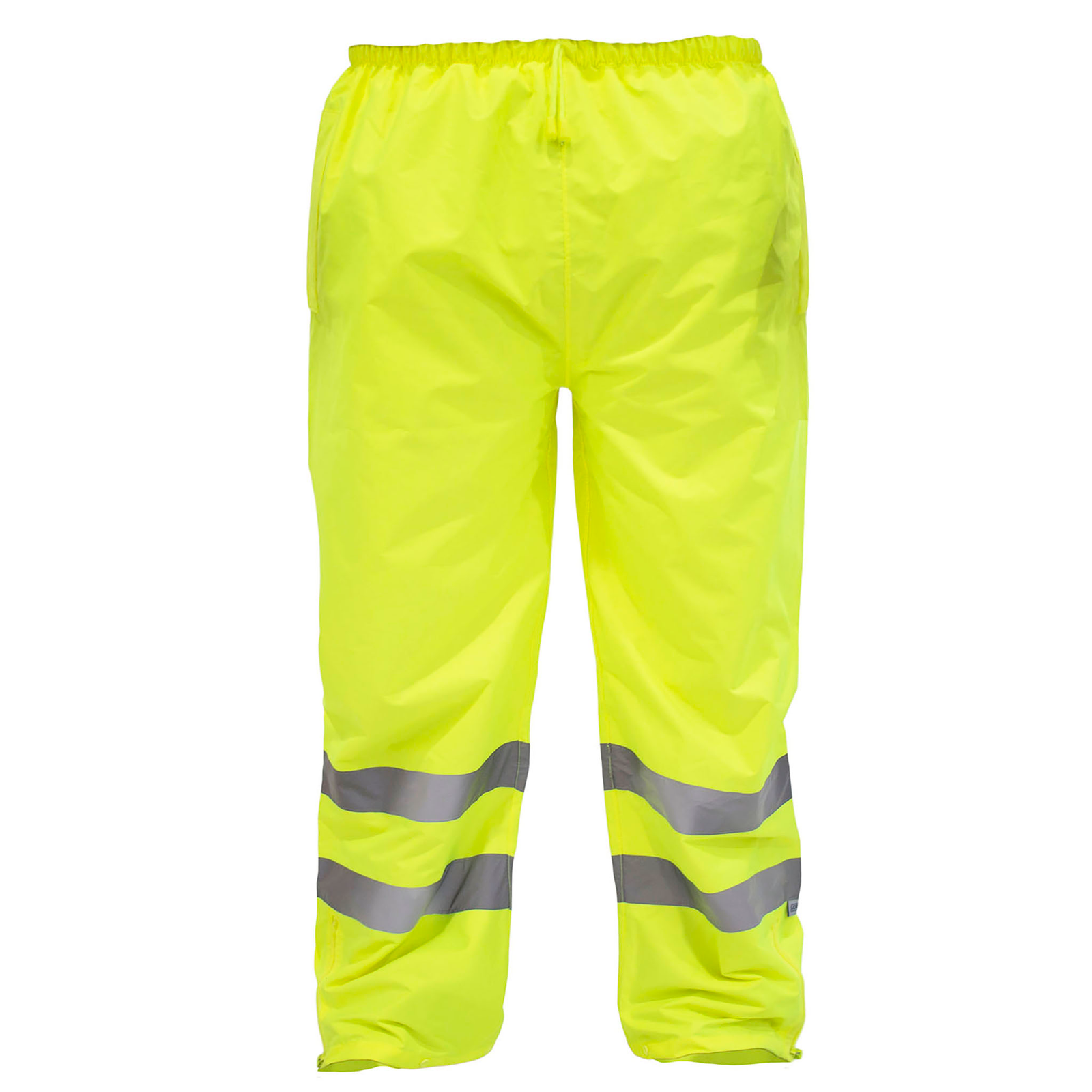 Front of the High visibility all yellow/lime JORESTECH rain pant with reflective strips