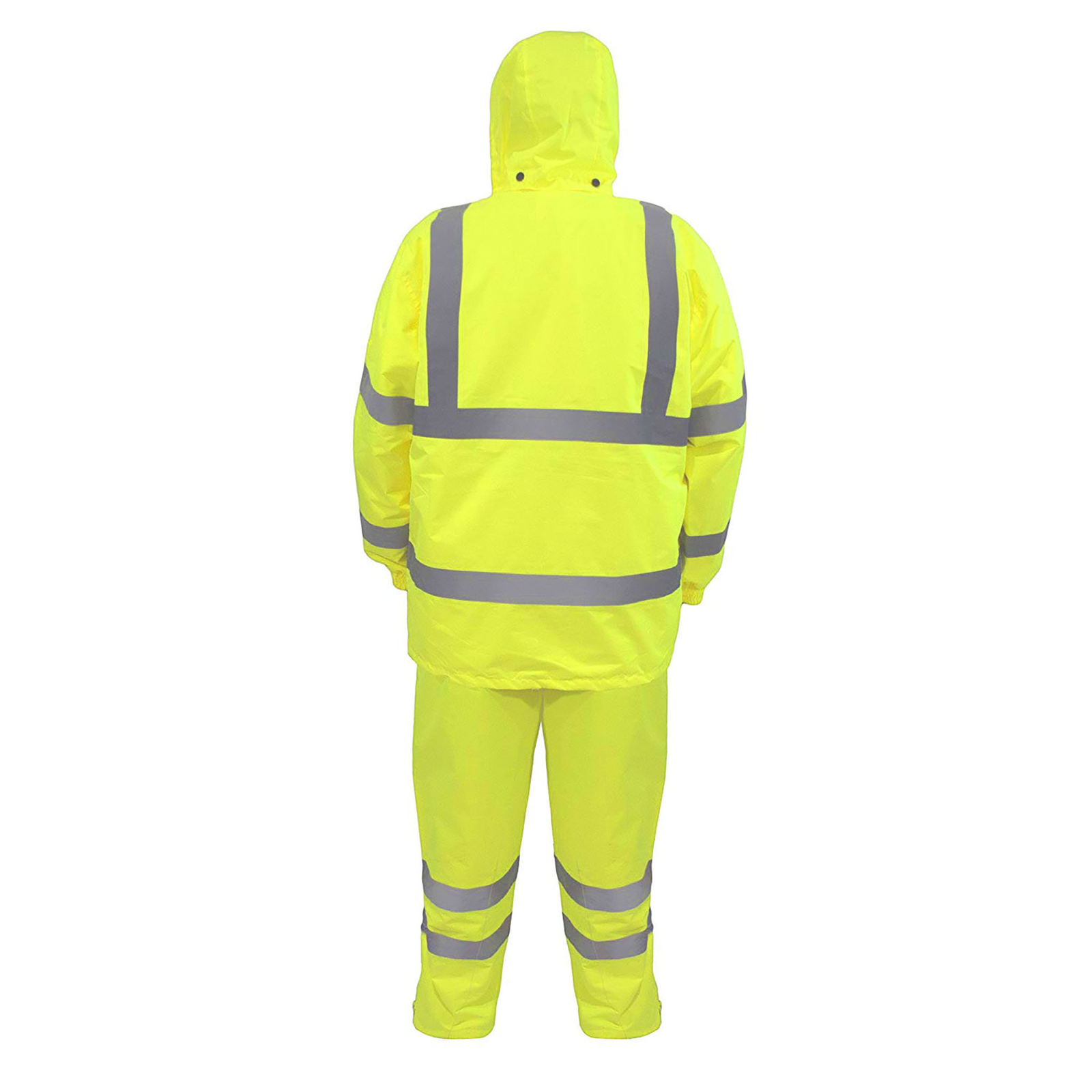 Image showing the back of the si vis yellow JORESTECH rain set with reflective tapes also on the back