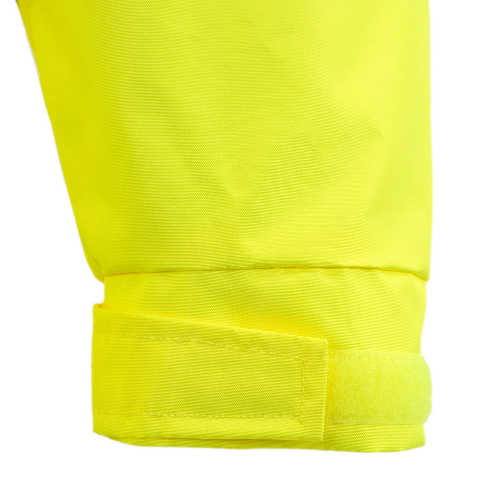 Close up of the adjustable cuff on the hi-vis raincoat with reflective strips