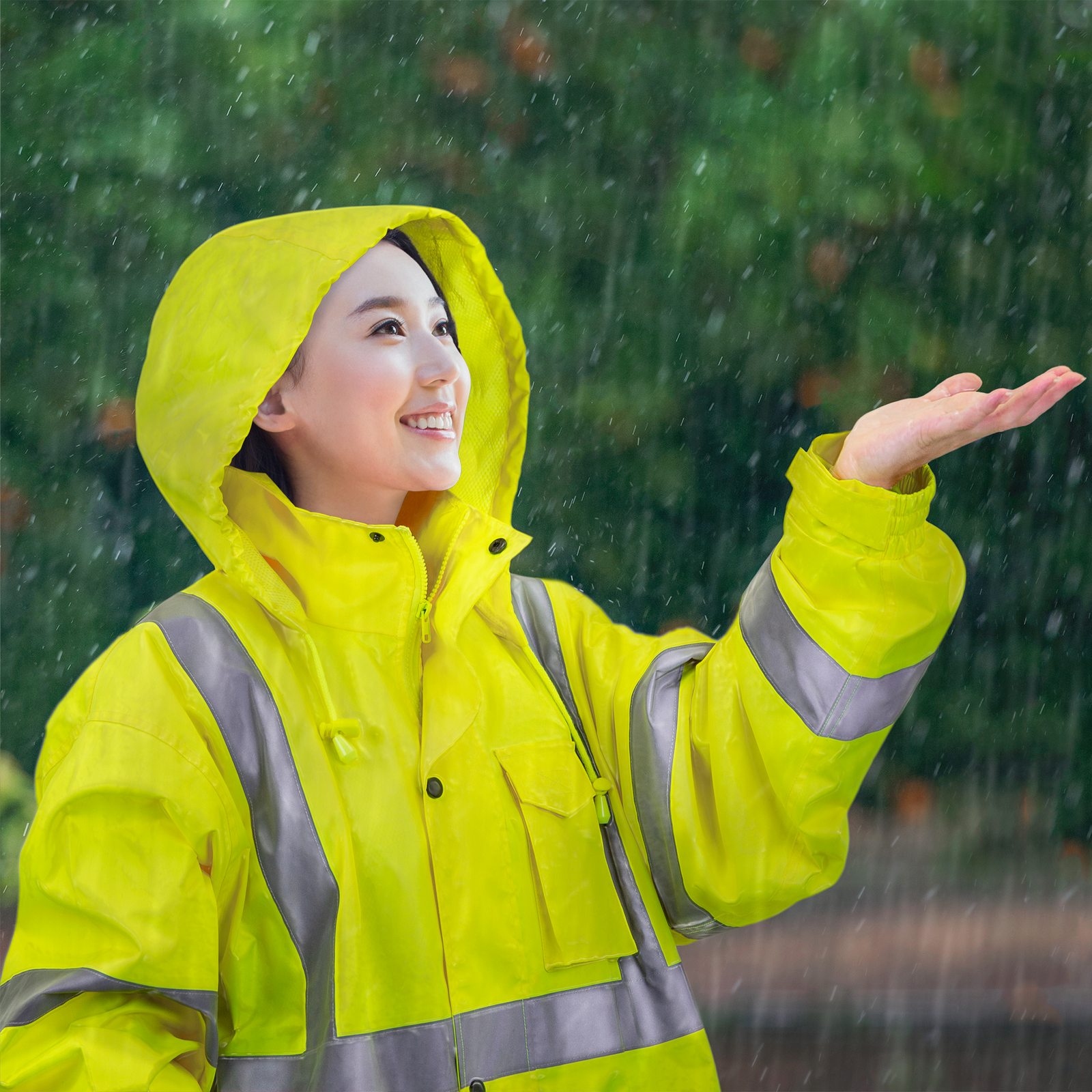 JORESTECH Safety | Hi Vis Raincoat with Hideaway Hood | ANSI Class 3 XL