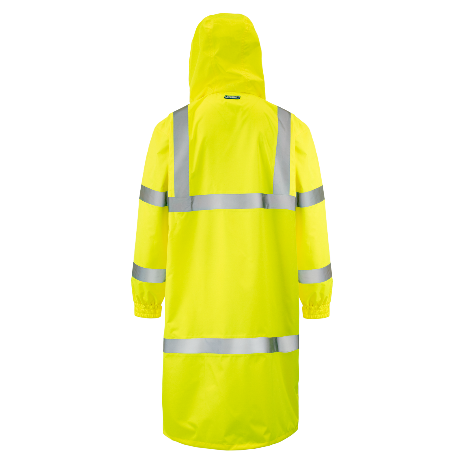 Back view of the JORESTECH Yellow Rain Coat with 2 inch reflective strips