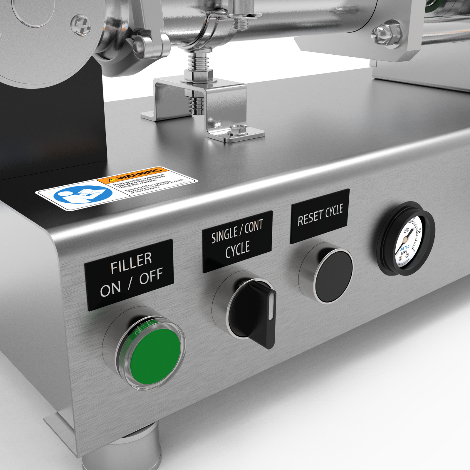 Close up of the control panel of the HV piston filling machines for cuscus products
