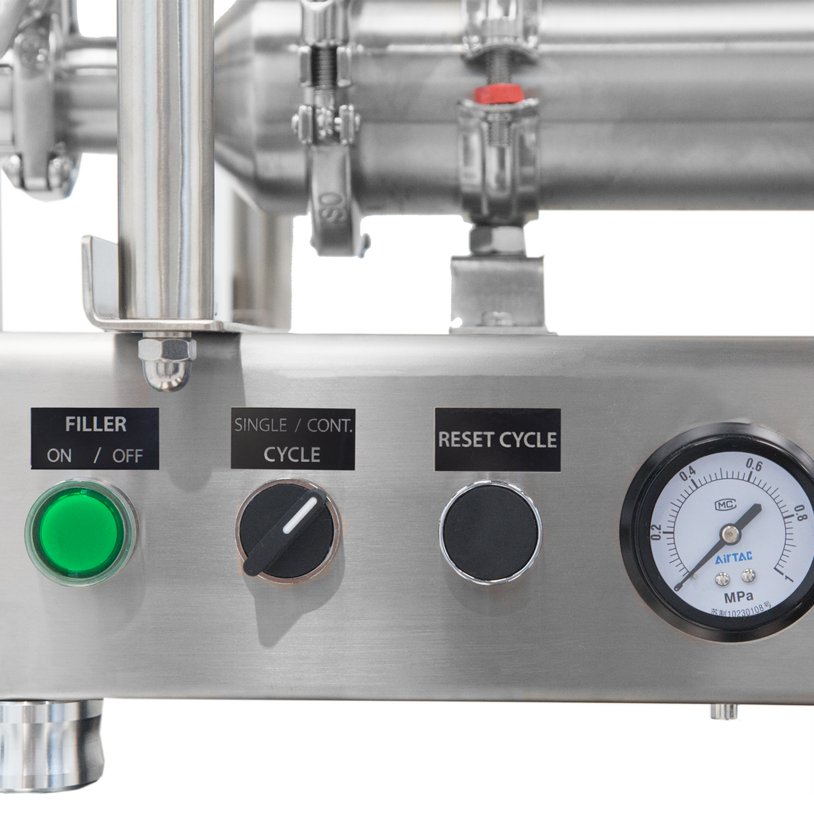 Closeup of the control panel of the JORES TECHNOLOGIES® piston filler
