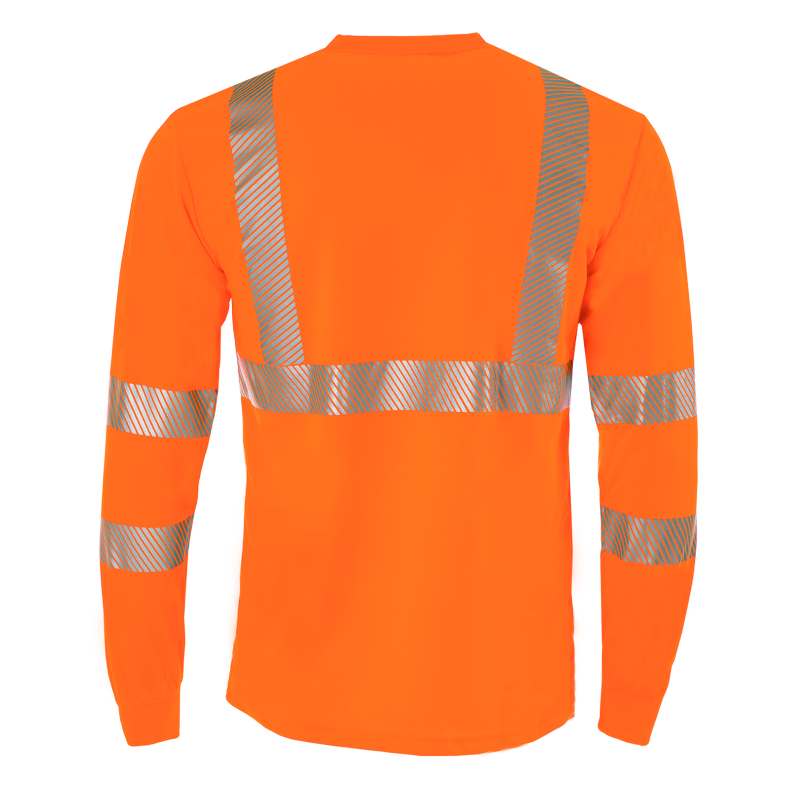 Back view of the JORESTECH Hi-Vis orange heat transfer reflective long sleeve safety pocket shirt 