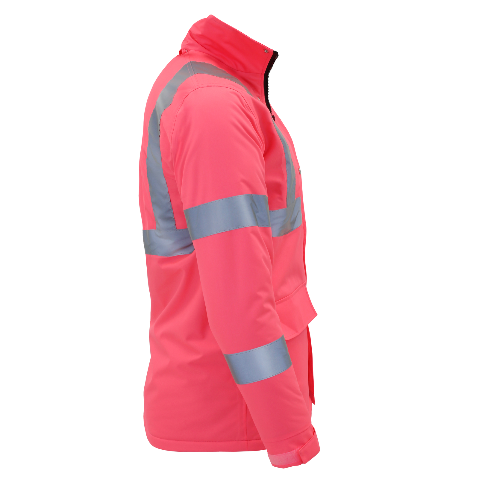 Jorestech hi-vis safety jacket with reflective strips, hideaway hoodie and pockets