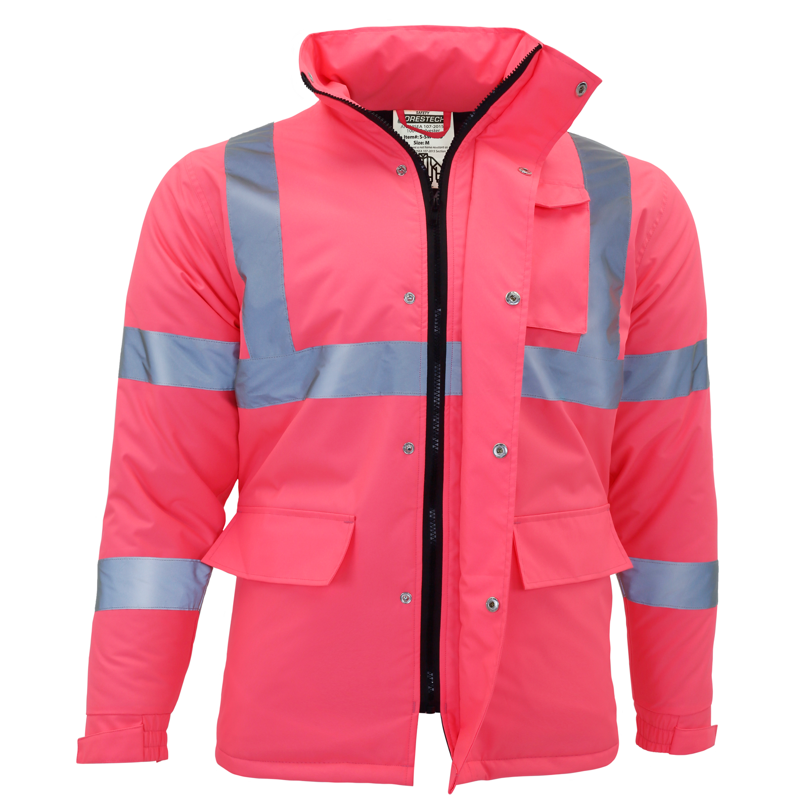Hi vis safety pink jacket with reflective strips