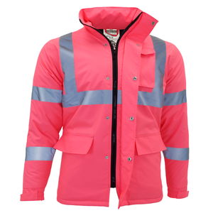 Hi vis safety pink jacket with reflective strips
