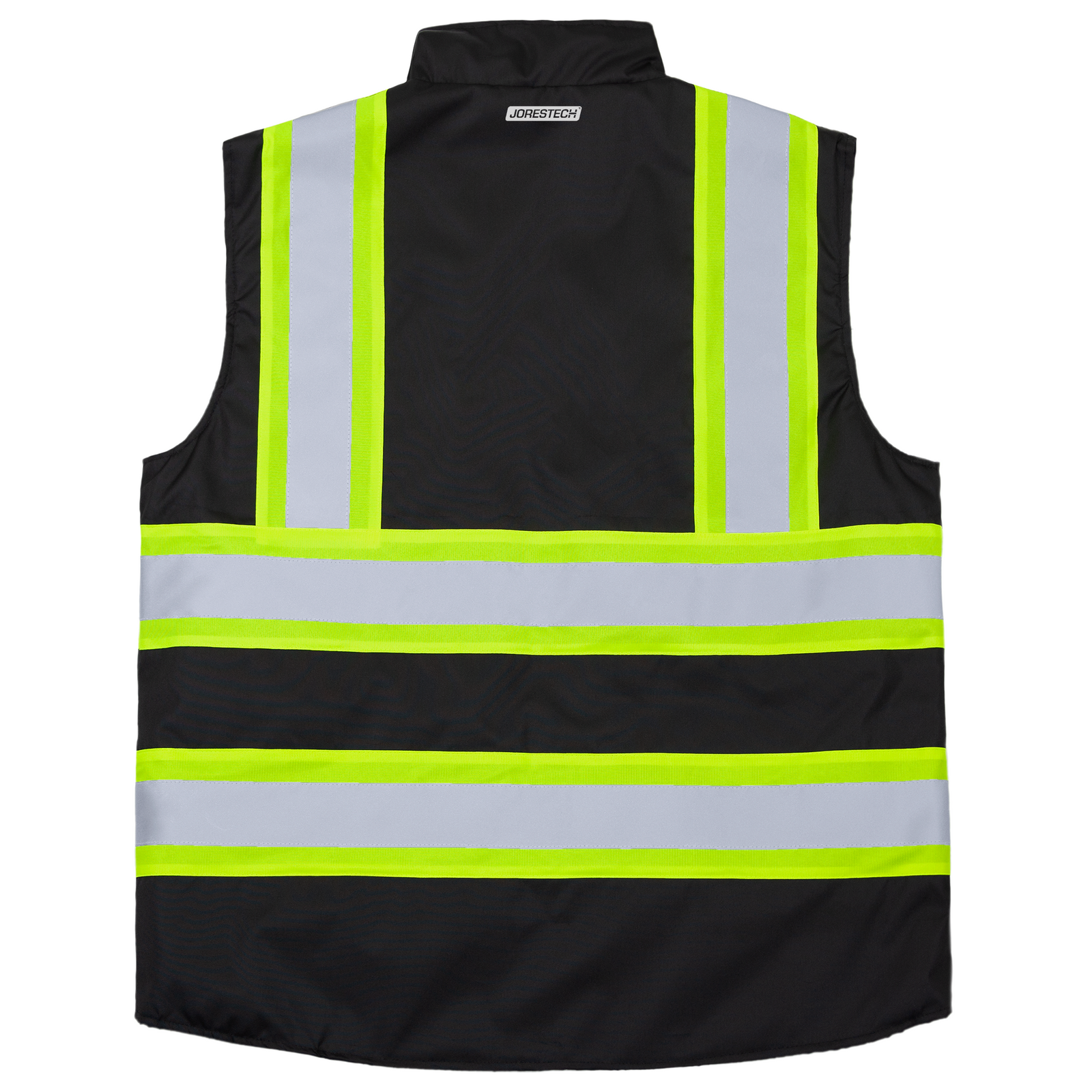 Back view of the JORESTECH® reflective black reversible insulated reflective safety vest