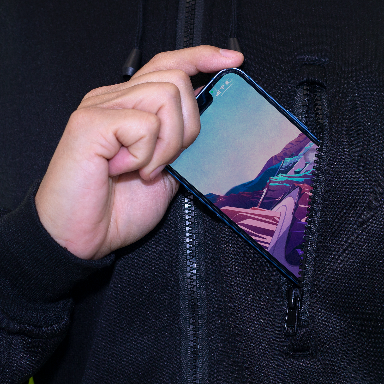 High visibility safety sweatshirt with zippered chest pocket for storage