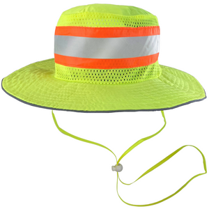 Features the Hi visibility two tone safety boonie hat with reflective stripes and a size adjusting chin strap
