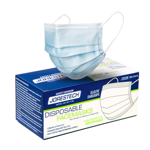 A box of 50 units of JORESTECH respiratory 3 ply disposable face masks