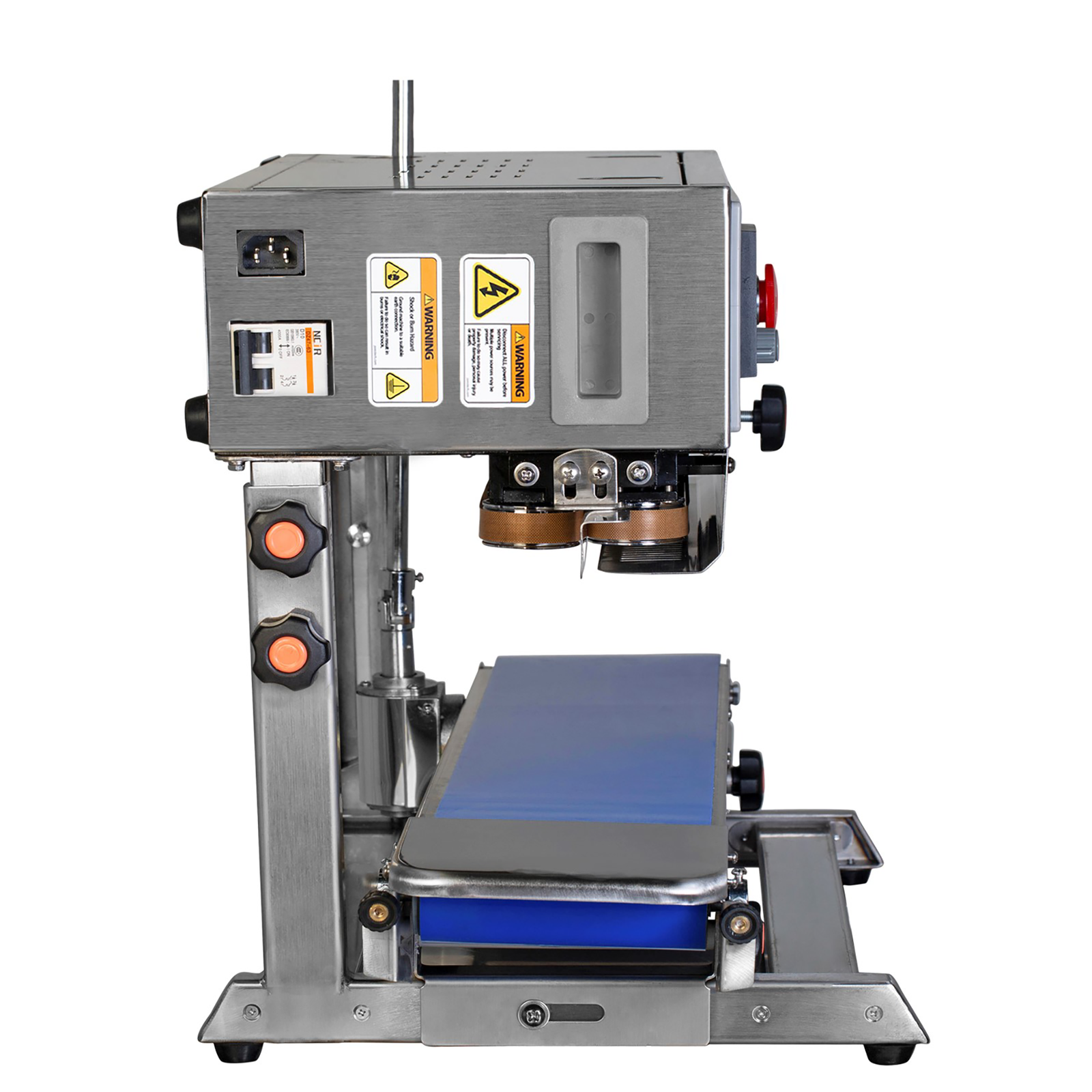 stainless steel JORESTECH left to right continuous band sealer with revolving band set for vertical applications